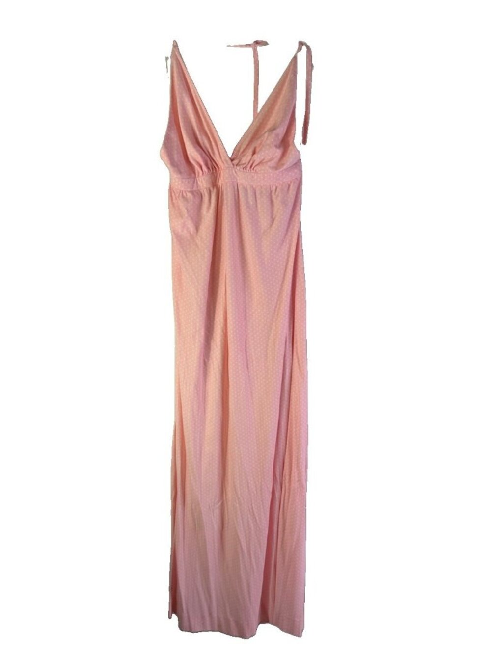 Vintage 70s Swim Dress Pink Polka Dot Halter Nylon Maxi Pink